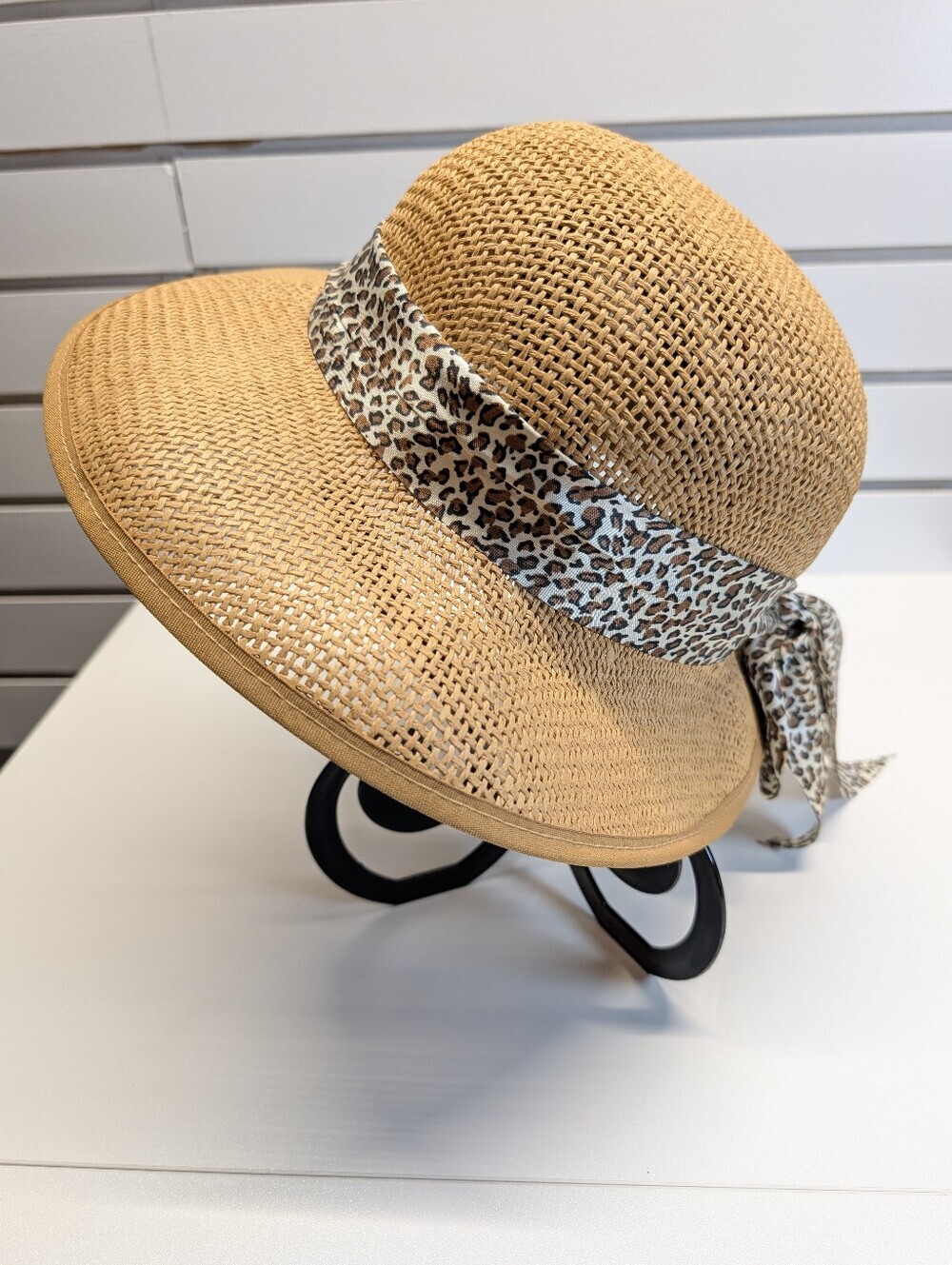 Vintage Nicole Marciano 100%Straw Hat With Leopard Scarf EUC - Picture 3 of 6